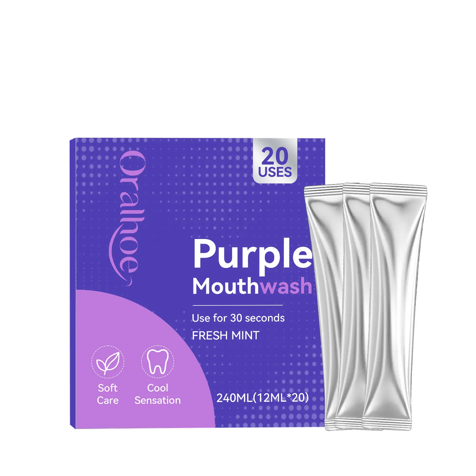 Oralhoe Purple Peppermint Mouthwash - Xylitol Blend Gentle Cleansing Rinse, 30-Sec Rinse for Fresh Breath, Daily Tooth Care Home/Party Bag Gift Item