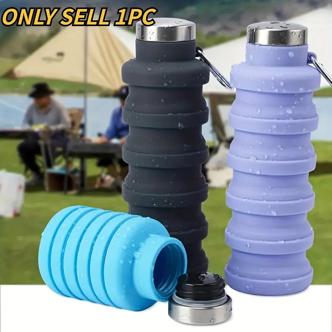 Silicone Foldable Water Bottle, 16.91 Oz, Leak-Proof Design, Ideal for Travel, Sports, Gym, Hiking, Camping, Cycling