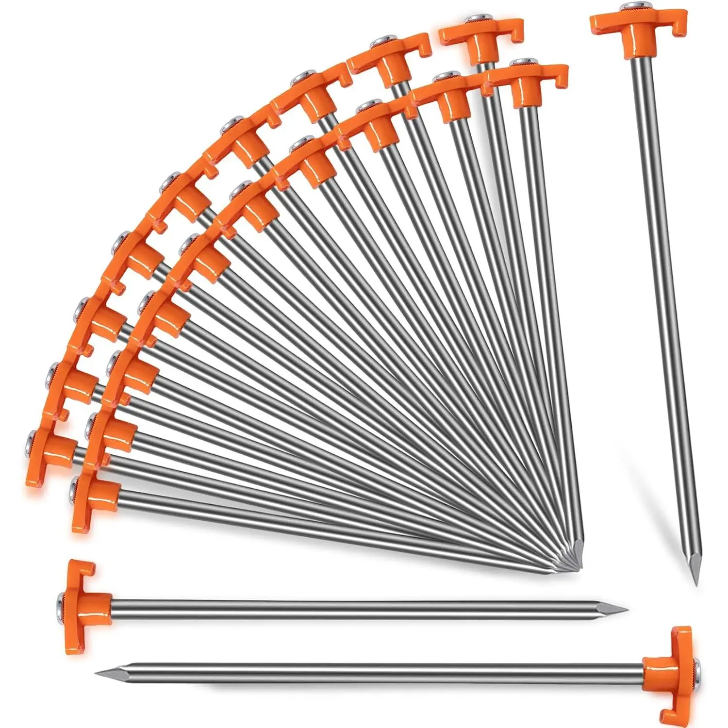 20 Pack Tent Stakes - 9.75 Inch Galvanized Non-Rust Ground Stakes Heavy Duty Canopy Anchors Metal Tent Pegs for Camping, Garden, Hiking, Orange