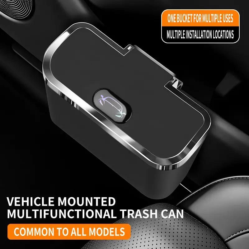 Luxury Electroplated Car Trash Can, Multi-Scene Universal Car Interior Bin with Lid, Abs High-Temperature Resistant Storage Bucket, Decorative Accessory, Car Trashcan