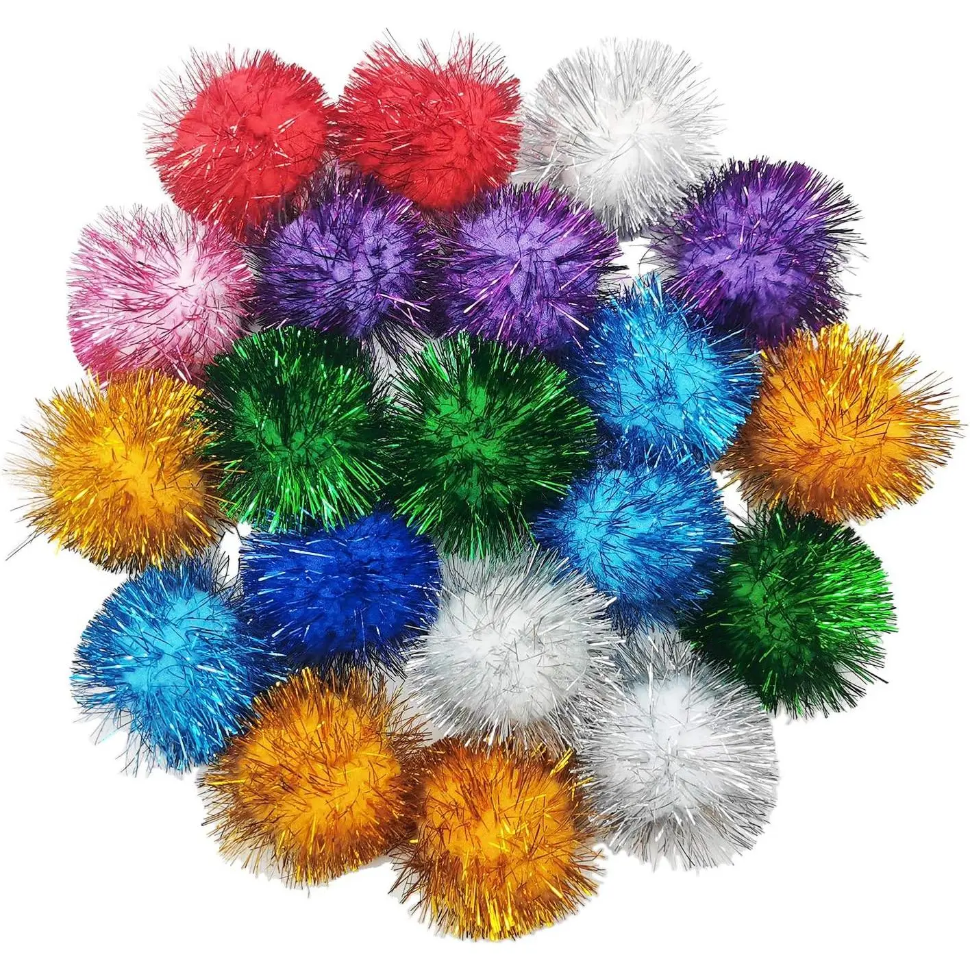 20 Pcs Assorted Color Flash Ball Cat's Favorite Toy Ball Tinsel Pom Poms Flash.