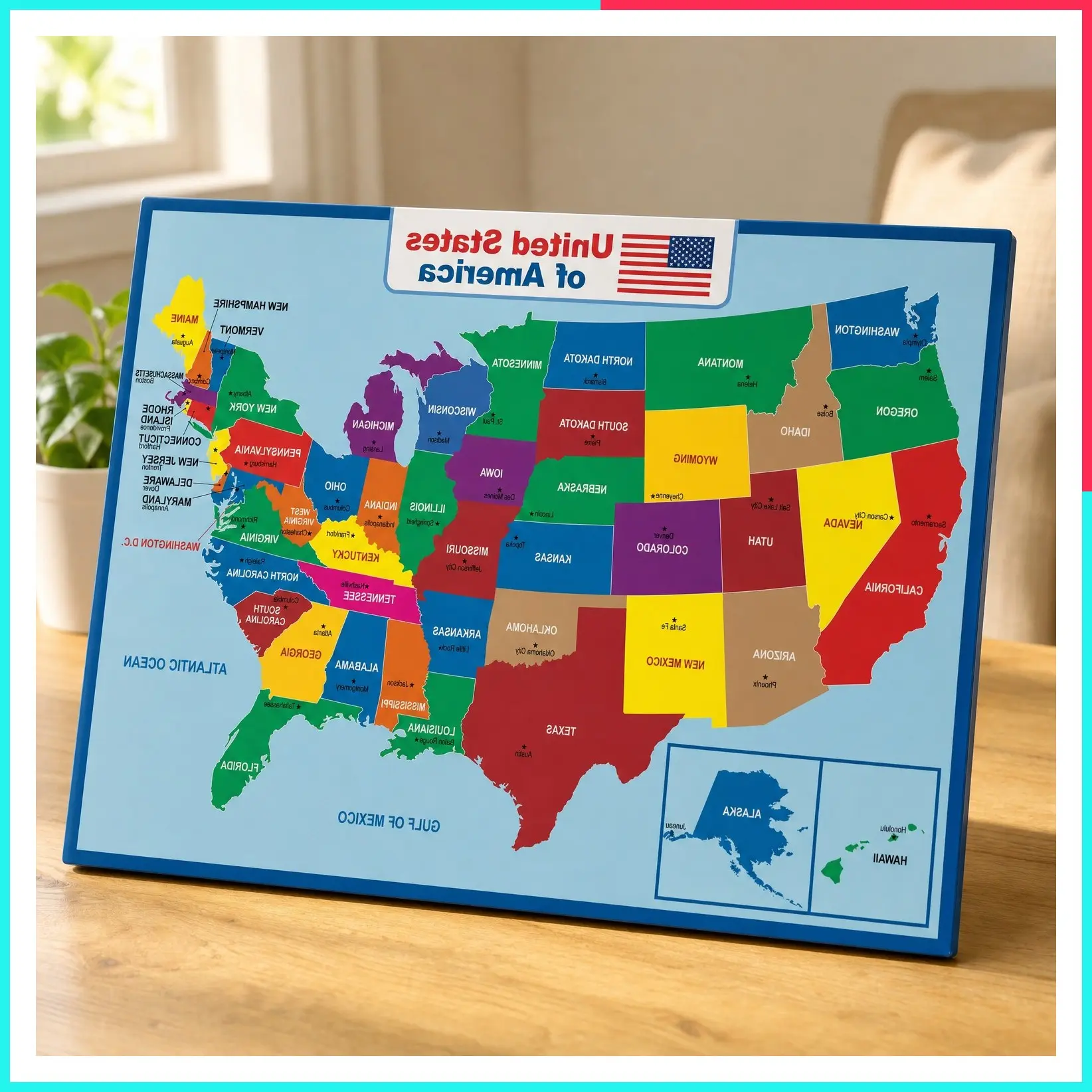United States Map Laminated Poster - Double Sided Dry Erase Educational Wall Map for Kids & Adults - 17x23 Inch Waterproof for Home Classroom
