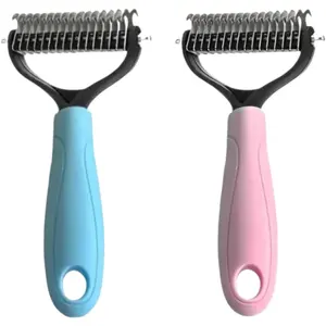 2PCS Pet Combs Professional Pet Deshedding Brush 2 Sided Dematting Dog Comb Poodle Brush Cat Brush Rake Puppy Grooming Tools Undercoat Shedding Flying Hair(Blue and Pink),Summervibes