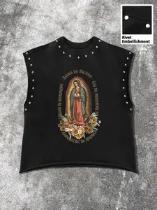 Unisex Sleeveless Vest Top, Virgin Mary Faith Print, Casual Streetwear, Trendy and Comfortable, All Seasons, Fitted Graphic Design