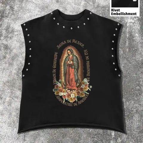 Unisex Sleeveless Vest, Virgin Mary Faith Print, Casual Streetwear, Trendy and Comfortable, All Seasons, Fitted Graphic Design, Casual Sleeveless Clothes