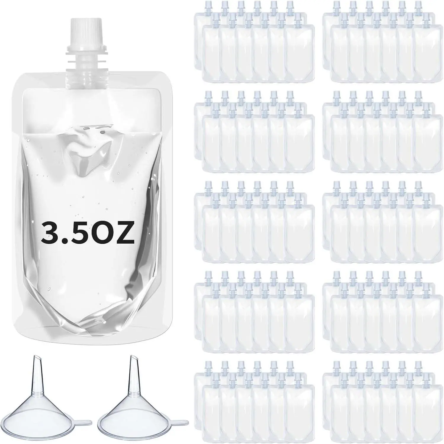 100 Pcs 3.5oz Straight Mouth Clear Reusable Leak Proof Plastic Squeeze Juice Pouches Bulk with Funnel for Party Favors Supplie