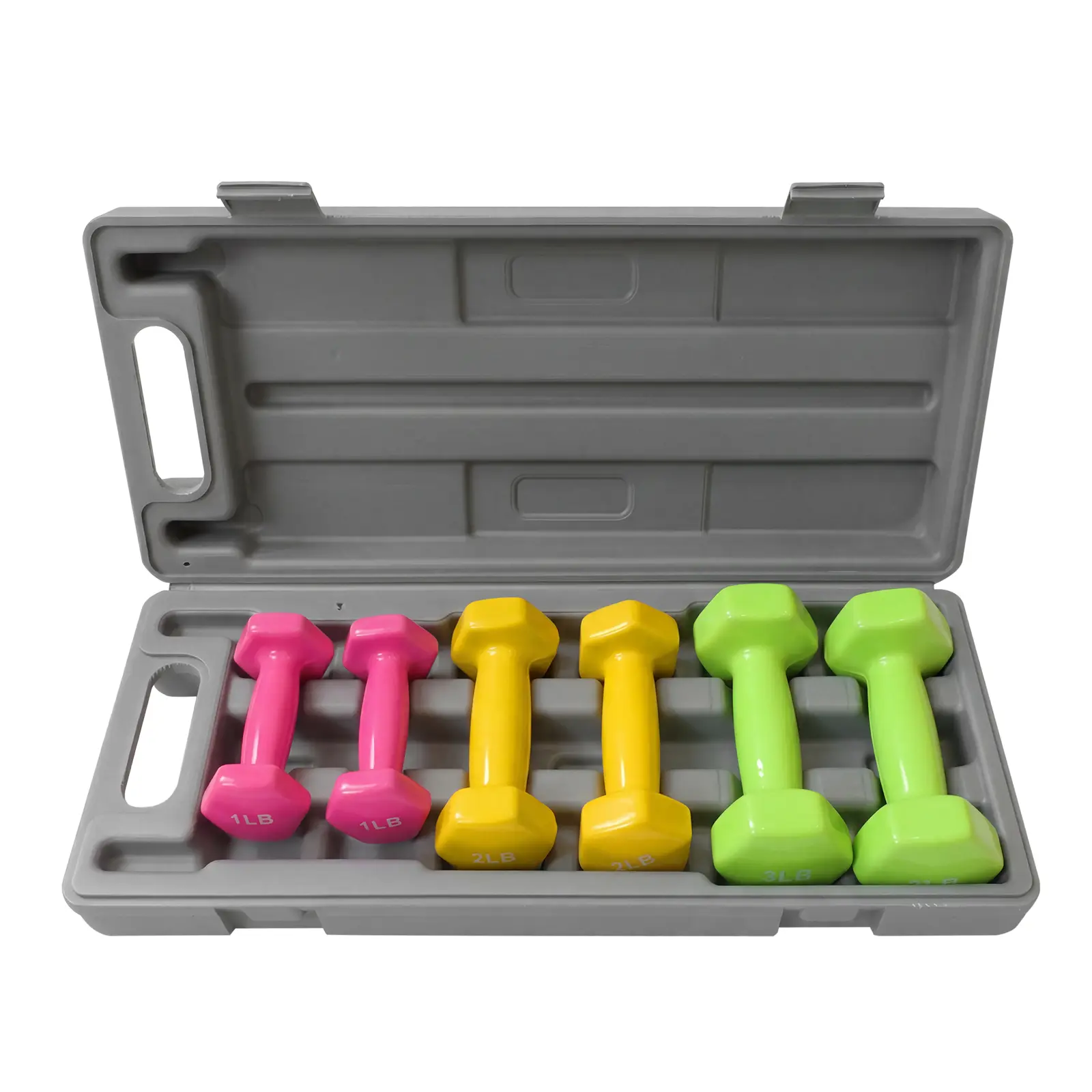 Neoprene Dumbbell Hand Weights Set – Anti-Slip Hex Shape – 1/2/3/5/8 lb Pairs – Gray Plastic Outer Box – Non-Roll Free Weights for Home Gym Fitness Training