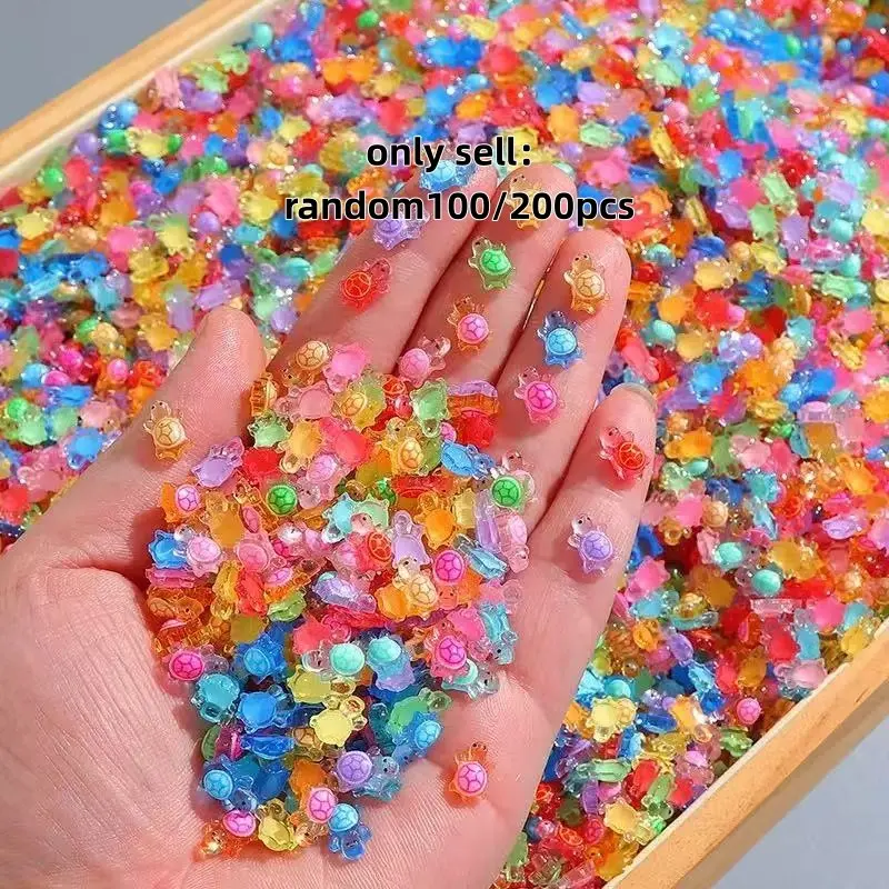 Resin Mini Turtle Pendant Set, 100/200 Pieces with Storage Box, Bright Colored Flat Back Charms for DIY Crafts, DIY Craft Embellishments, Jewelry Making Accessories