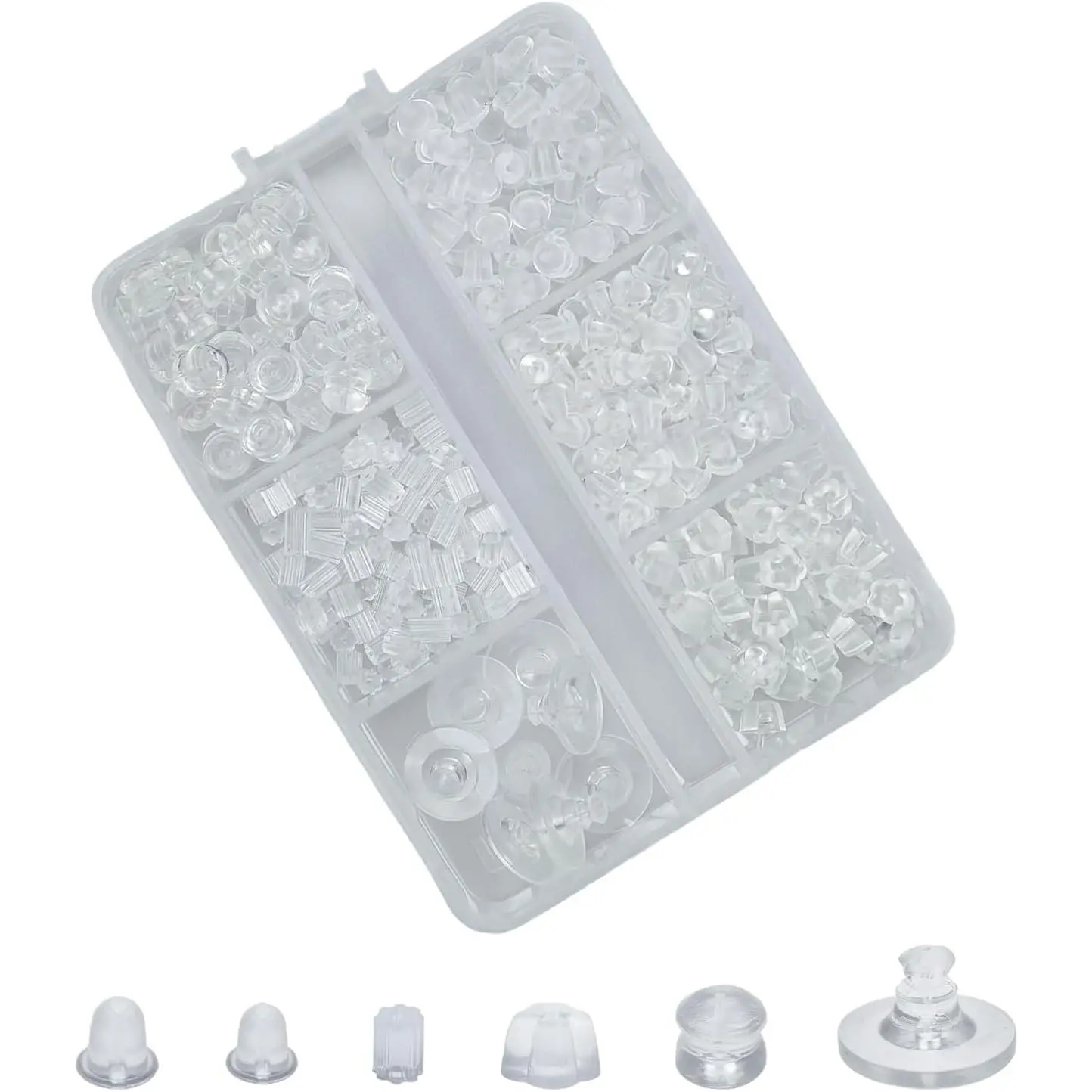 6 Styles 350 count Soft Clear Earring Backs for Studs, Earring Backs, Safety Earrings Backs