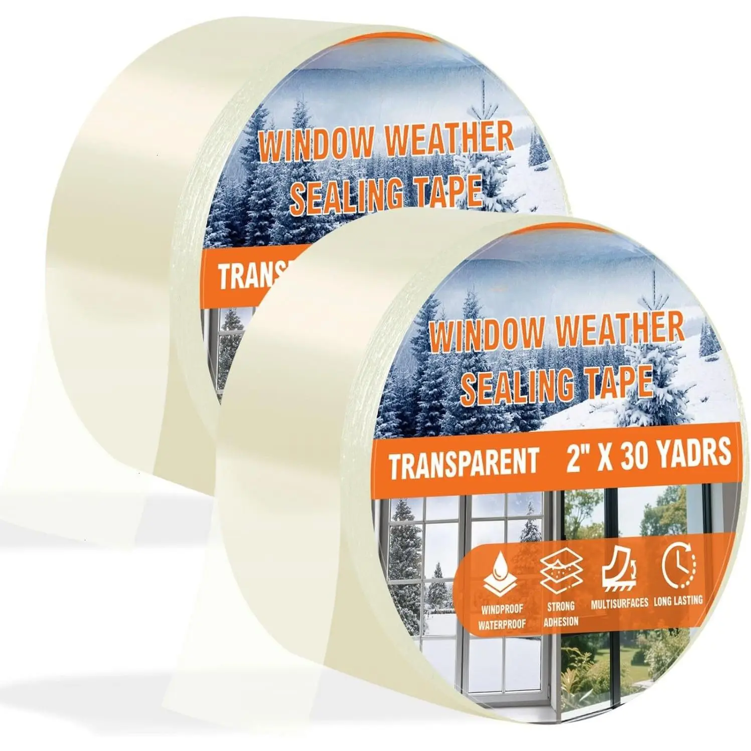 2 Pack Transparent Window Weather Sealing Tape 2 Inch x 30 Yards No  Heavy Duty Window Insulation for Winter Cold Draft Proof Gap Sealing,  60yds Air Conditioner Window Seal