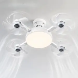 Screw In Ceiling Fan Light with Remote Control 19.7 Inch Foldable LED Socket Fan Light E27 Medium Base Ceiling Fan with 4 Fan Blades Quiet Airflow Bright Lighting Easy Installation for Bedroom Kitchen Garage Office and Dorm