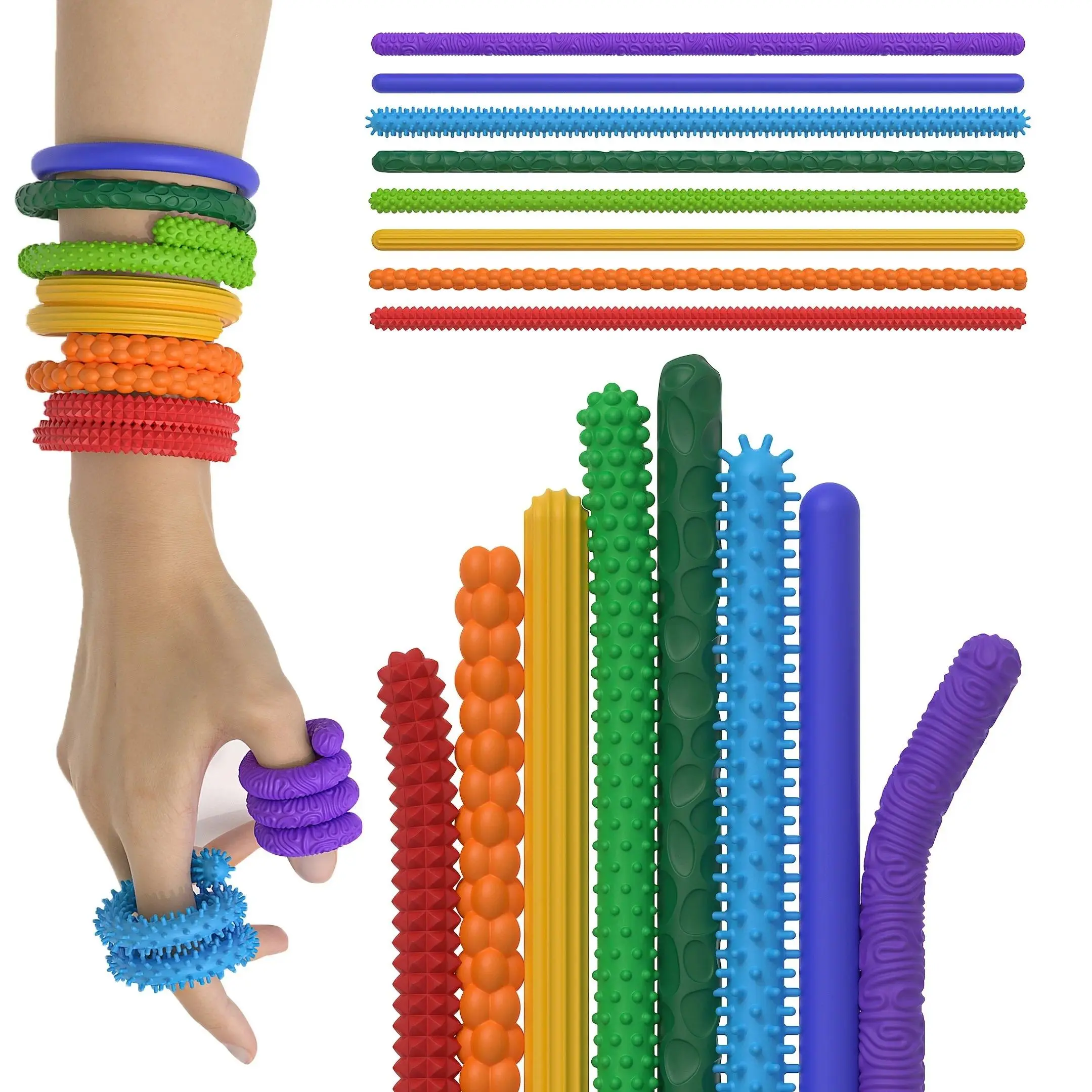 8pcs Silicone EDC Fidget Sensory Sticks & Worry Balls - Neurodivergent Kids’ Sensory Tools for Calm Corner, Emotional Regulation, Fine Motor Skills Children Development & Learning Anxiety Relief