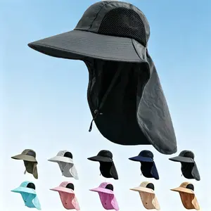 Unisex Wide Brim Fedora Cool Hat - UPF 50+ UV Protection, Neck Flap, Solid Color Casual Sun Hat, Solar Shading Stylish Outdoor Headwear for Hiking, Daily Use