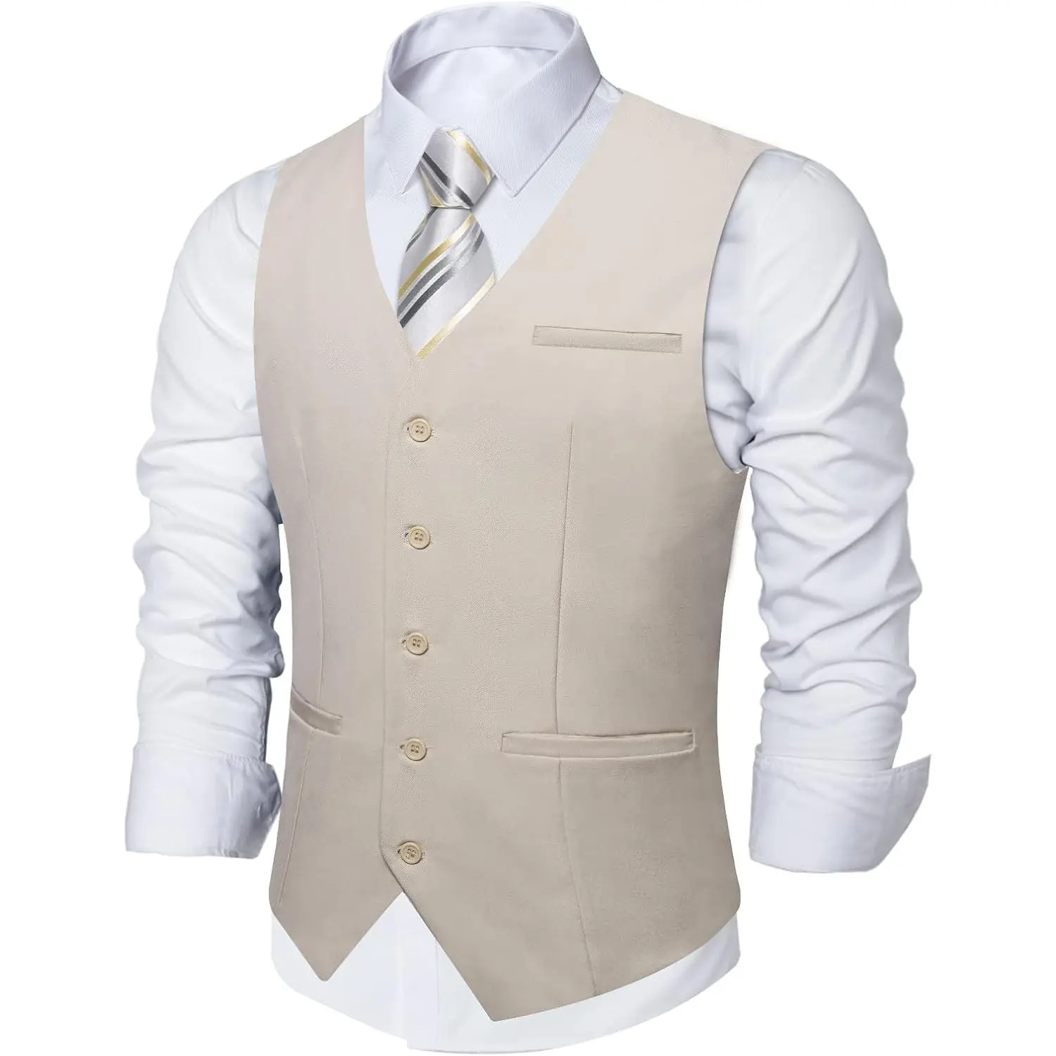 Menswear Classic Sleeveless Soft Wrinkle-Resistant Business Dress Waistcoat, Men's V-Neck Tuxedo Vest with 2 Pockets for Formal Wedding