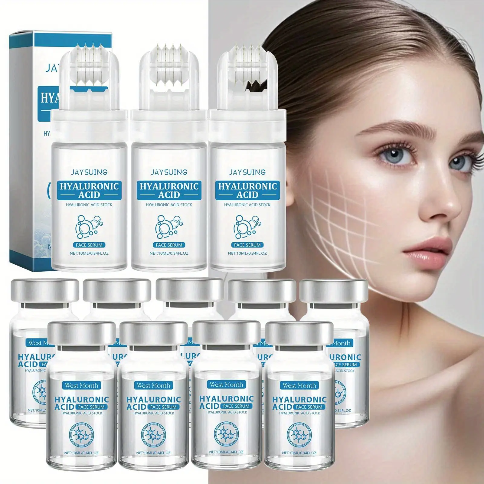 3-Set Pack 12 Pieces Glamory Micro Infusion System Facial Roller - Hyaluronic Acid Serum, Collagen Elastin Moisturizing Skin Care Accessory with Facial Roller Use, Ideal for All Skin Types, Christmas Gift