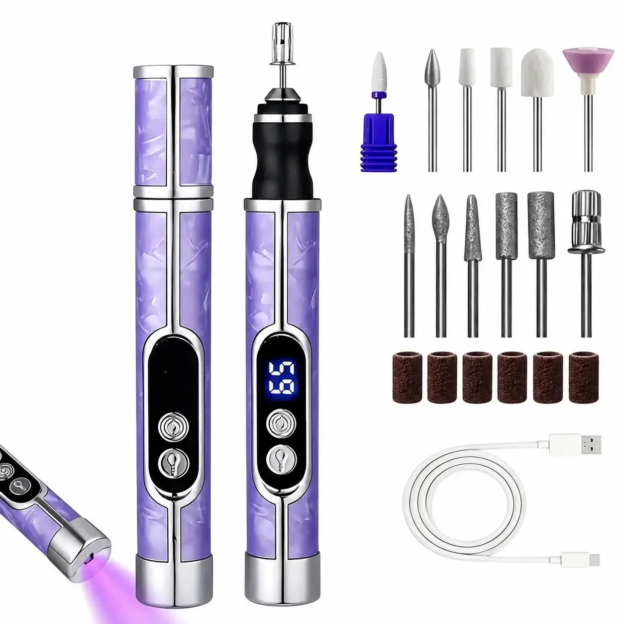 Rechargeable Electric Nail Drill, Portable 11000 RPM Manicure Kit with 12 Bits & Adjustable Speeds, Low Noise Tool for Polishing & Buffing - Home & Salon Nail Routine, Compact, Diy Manicure Kit