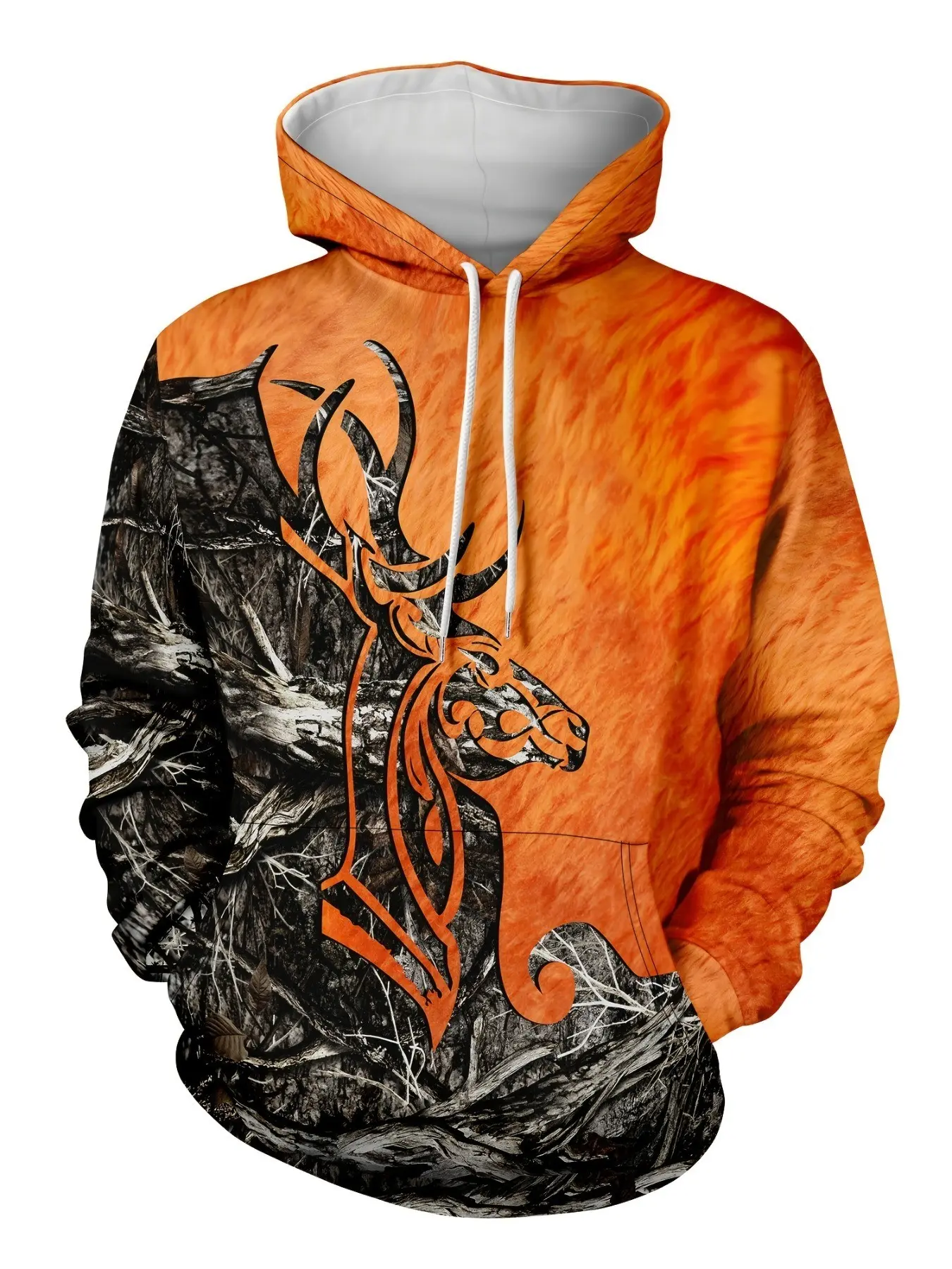 Men's Hooded Sweatshirt with Usa Flag 3D Digital Print, Deer Head Pattern, Casual Long Sleeve, Fall & Winter, Slim Fit, Outdoor Sportswear