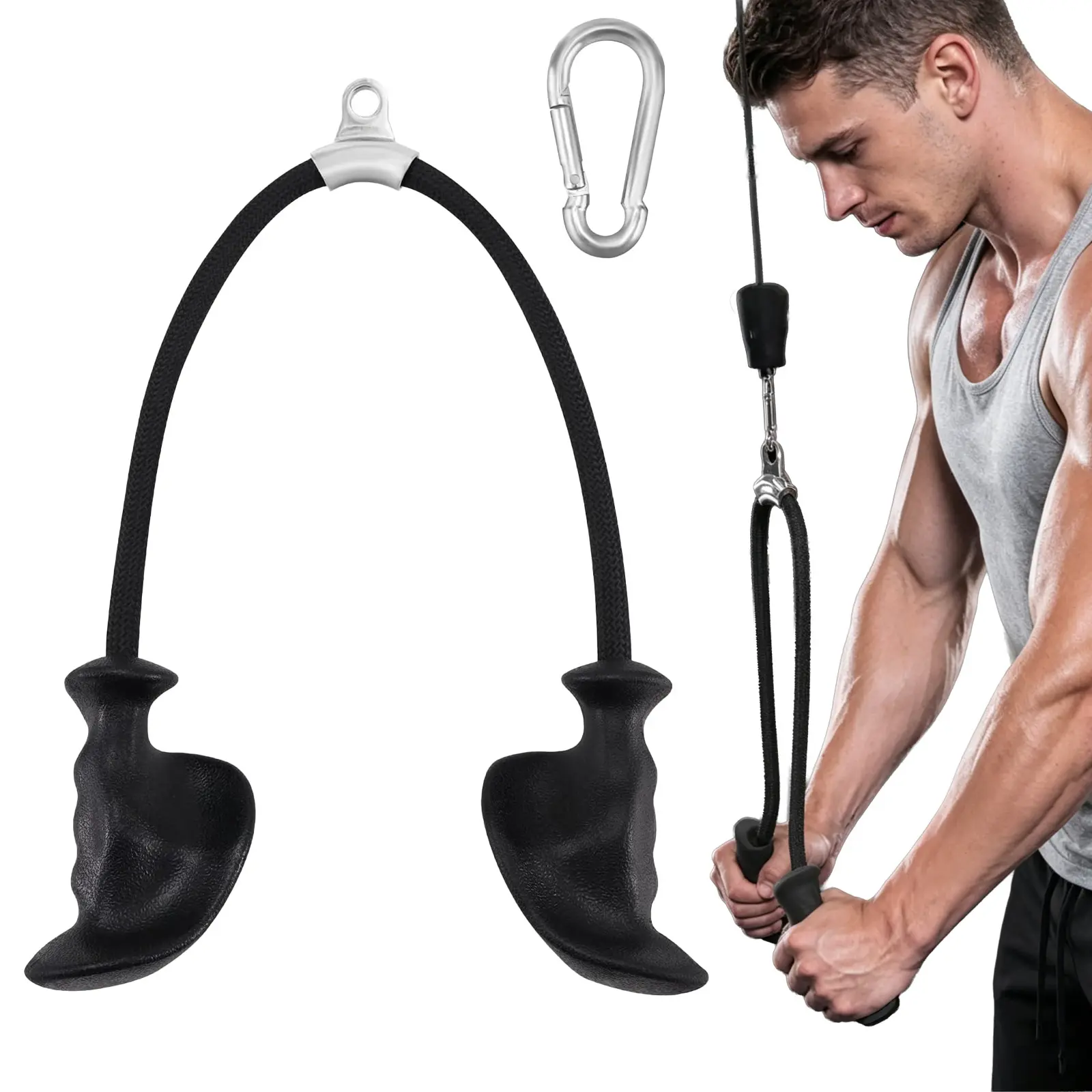 Upgraded 32" Extra Long Triceps Rope – Ergonomic Non-Slip Cable Attachment, Heavy-Duty Steel Core, Versatile for Lat Pulldown & Tricep Pushdown, Fits All Standard Cable Machines, Ideal Home/Commercial Gym Use