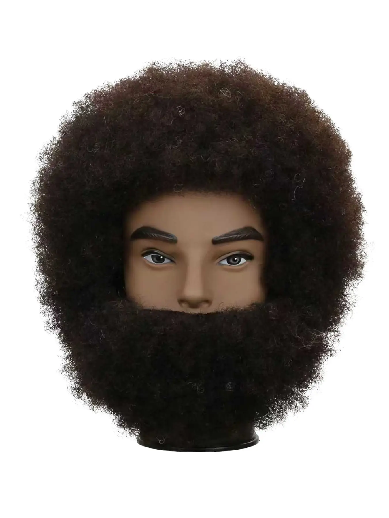 100% Real Hair Men's African Model Head, Full Real Hair Mannequin with Beard, Salon Hairstyling Special, Explosive Hair Practice Head