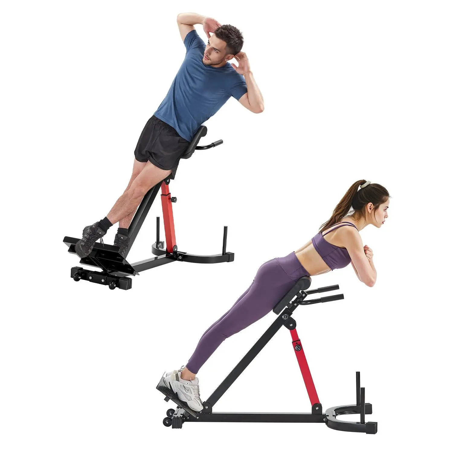 VEVOR Roman Chair Hyperextension Bench, 350 lbs Adjustable Extension Machine, Multi-Function Exercise Equipment for Glute, Hamstring, Lower Back, and Ab Workout, Fitness Weight Bench for Home Gym