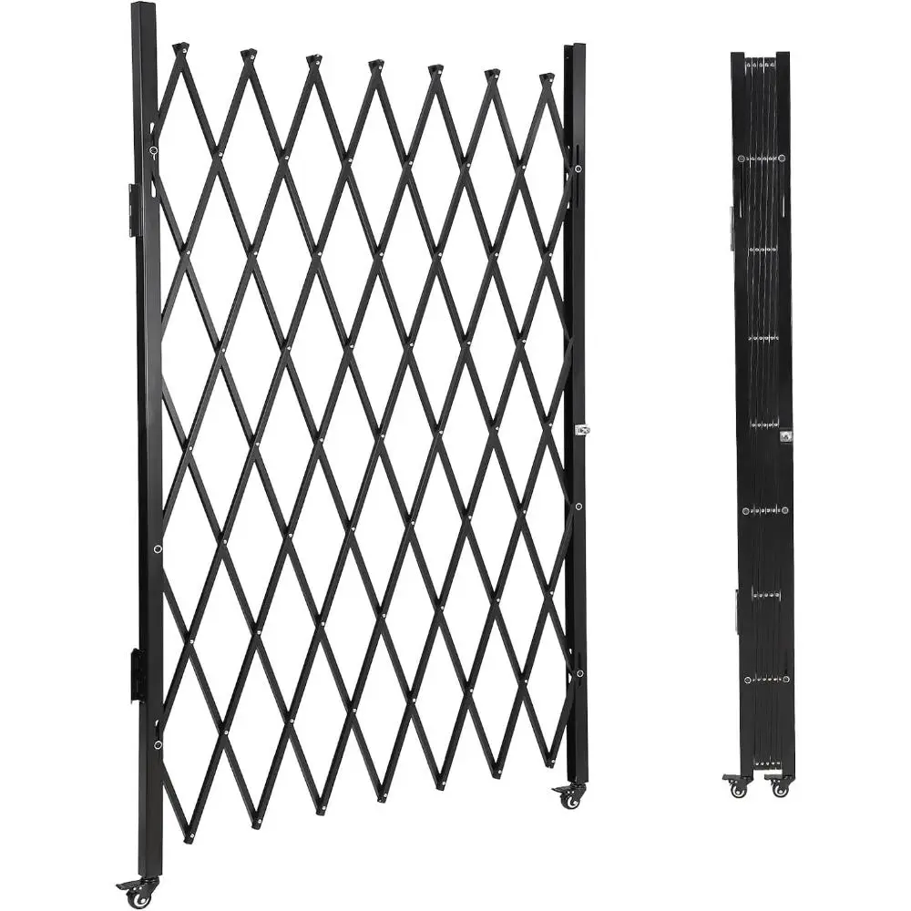 Gaomon Single Folding Security Door, 85" H x 95" W / 61"H X 71"W Portable Flexible Expandable Fence Gate, Steel Accordion Security Gate with 360°Rolling Wheel - Ideal for Courtyards, Garages, Gardens