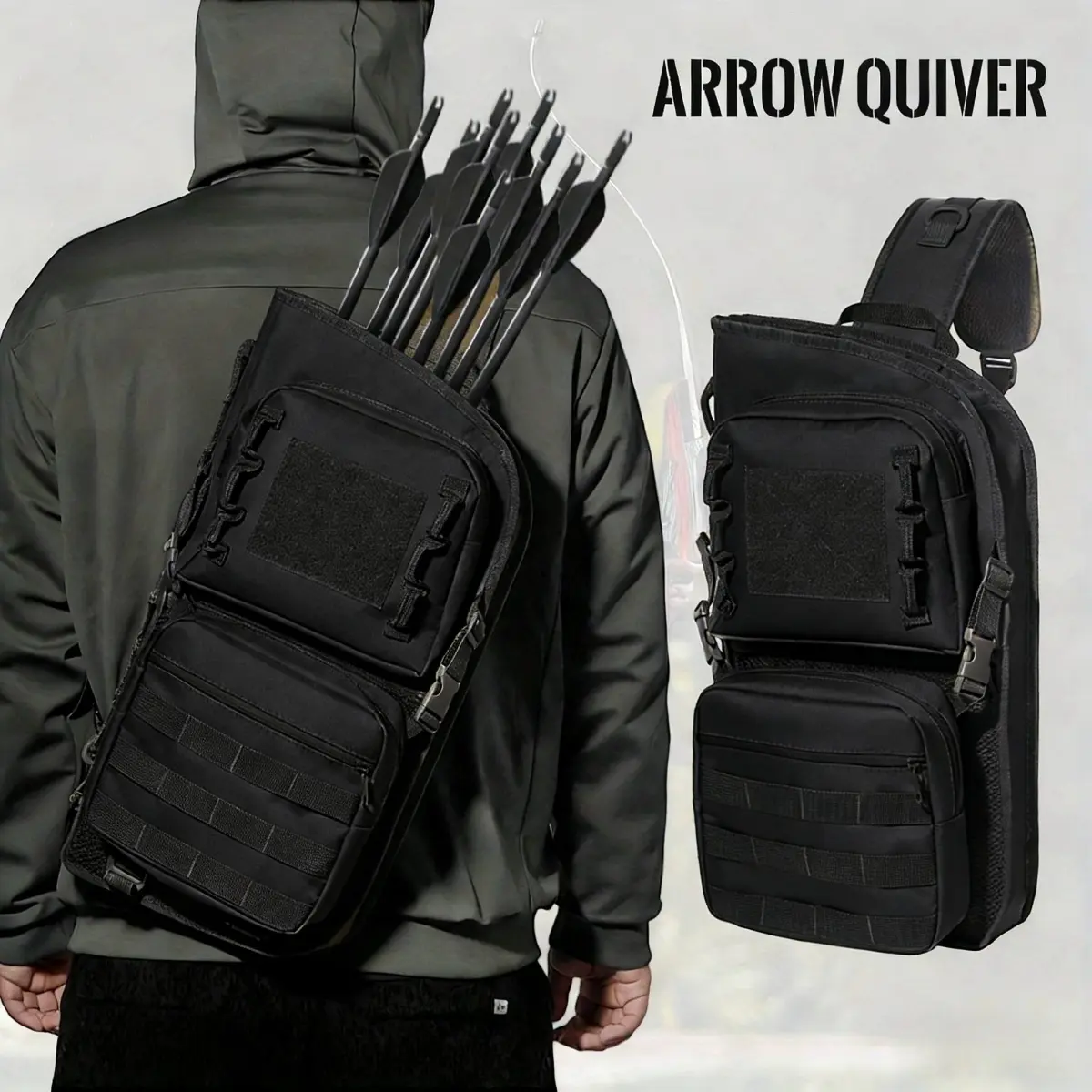 Tactical Archery Quiver, Compact Fabric Foldable Bag for Hunting & Shooting Targets, Designed for Dual Use, Zippers, Target Practice, Secure Hold, Spacious Pockets, Adjustable, Mollesystem Pockets, 25652Cm, Hunting Targets