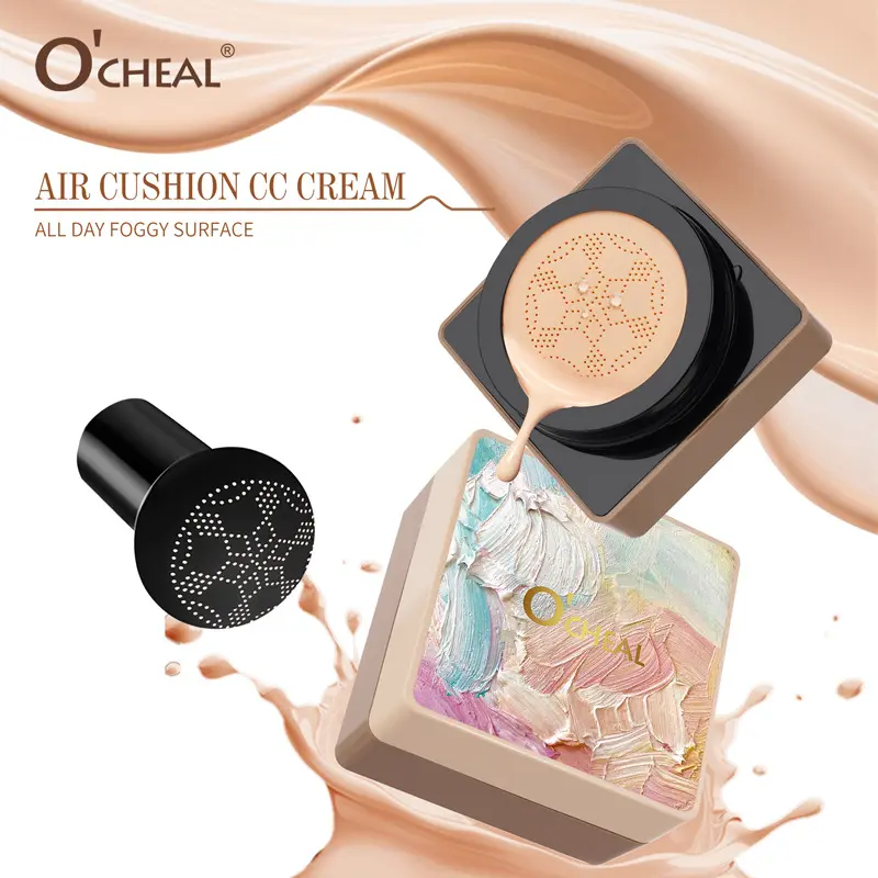 Mushroom Head Air Cushion CC Cream - Plant-Based Cosmetic Moisturizer, Hydrating, Softening, Lightweight Daily Makeup Base with Coverage, Sweat-Water Resistant, Even Skin Tone & Texture, Brightening, Color Correction, Gift-Worthy, No-Makeup Look