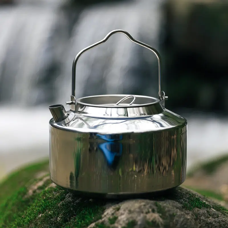 Portable 304 Stainless Steel Outdoor Camping Coffee Pot - Boiling Water Kettle for Hiking, Road Trips, Compatible with Stoves, Open Flame Safe for Tea Making, Flat Base, Durability, Corrosion Resistance, Easy Clean, Heat Resistant, Picnics, Rapid Heating,
