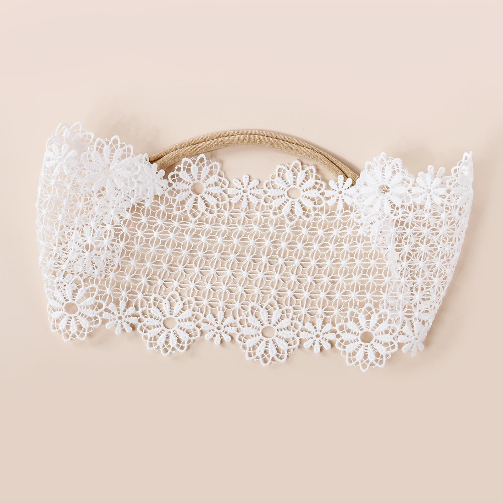 3 White Embroidered Baby Headbands, Deli