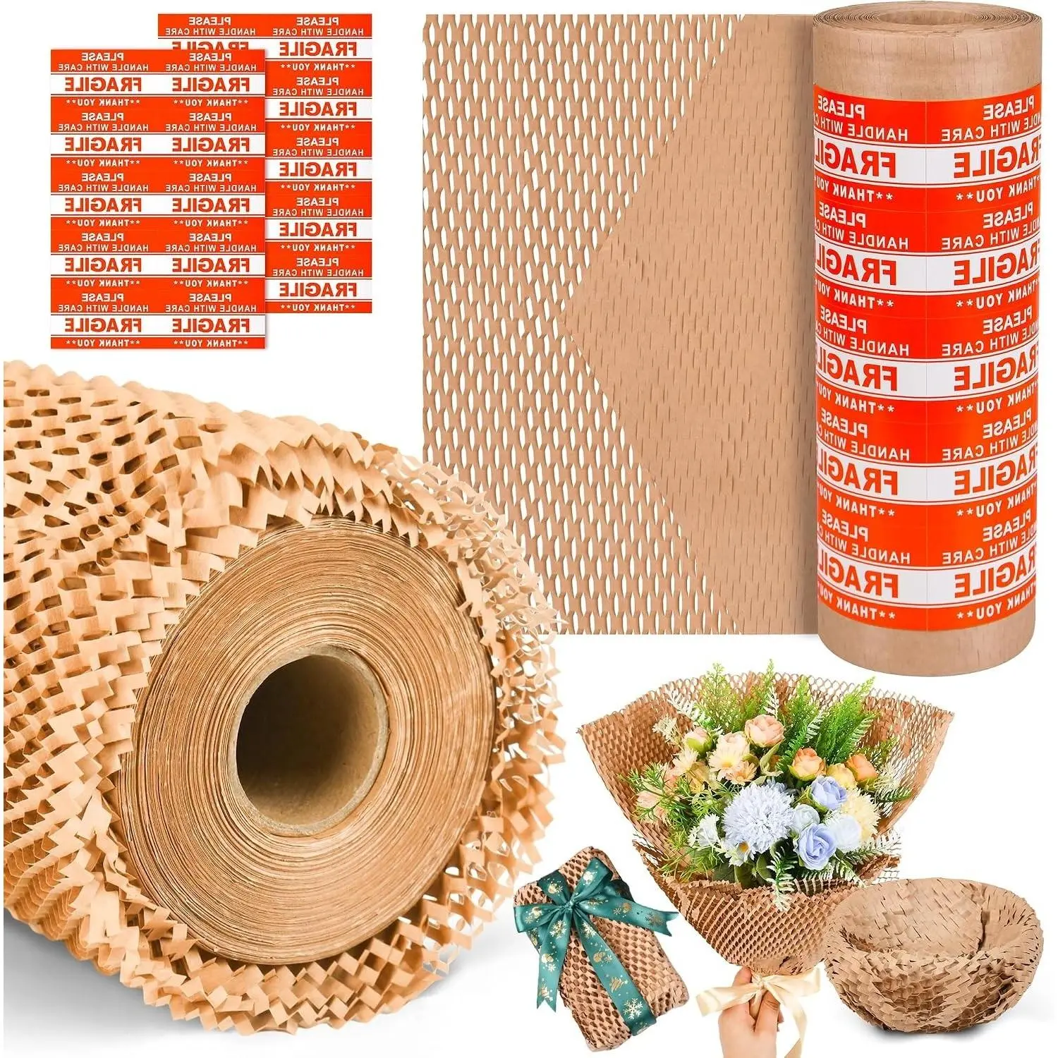 Honeycomb Packing Paper 12" x 55 ft - Eco-Friendly Cushioning Wrap for Moving, Shipping & Packaging | Recyclable Bubble Wrap Alternative for Fragile Items & ElectronicsGift