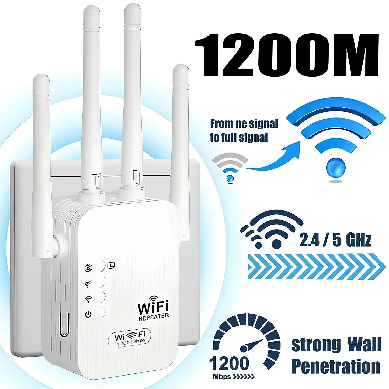 WiFi Range Extender Wireless Signal Repeater, 1200M 2.4/5 GHz, 6000 Sq. Ft. Coverage, 35-Device Support, Ethernet Port & Access Point, Quick Setup & WiFi Control, for Home Use, Mother's Day Gift