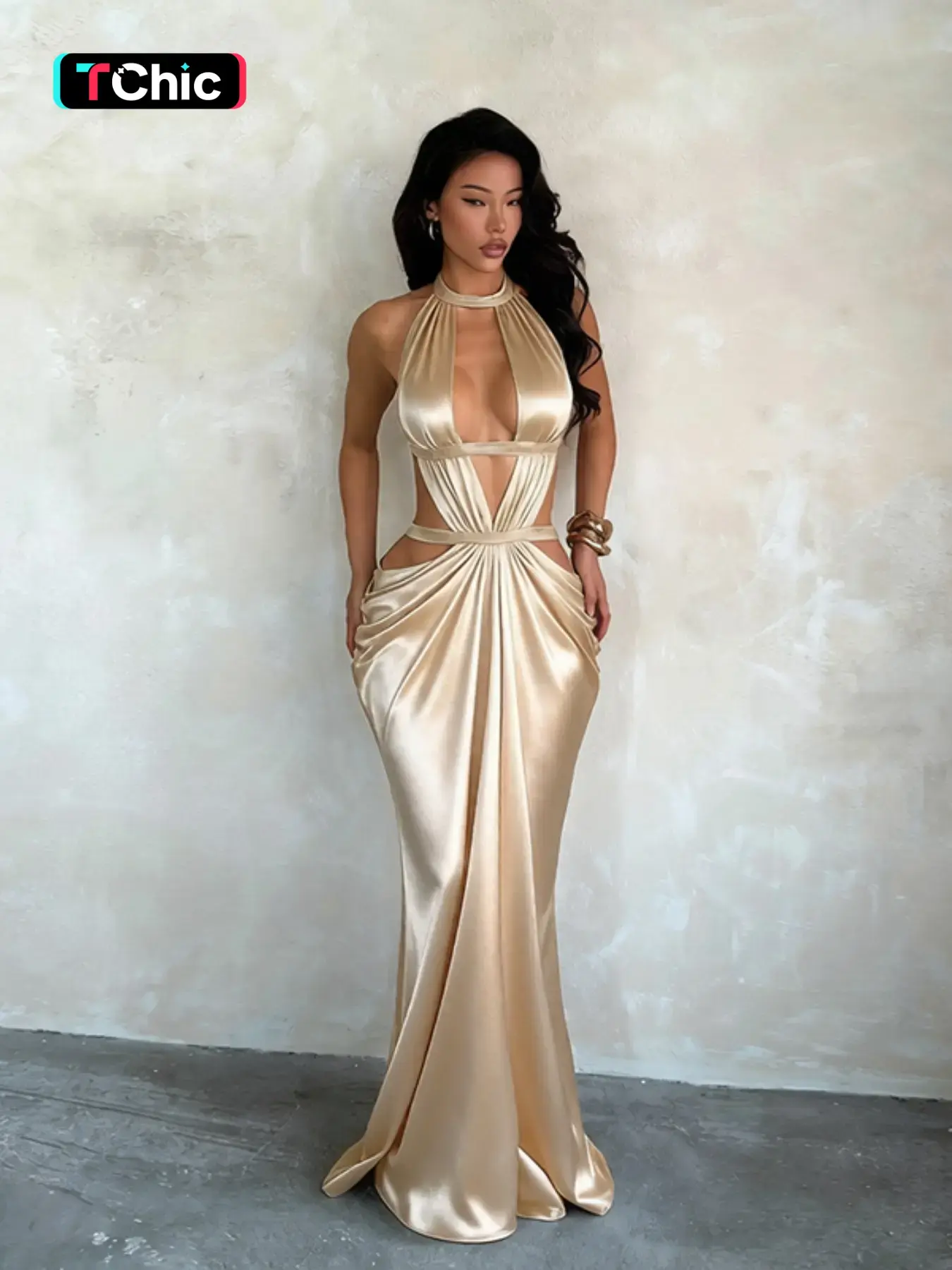 Silk Satin Backless Dress, Elegant Slim-Fit Evening Gown, Plain Surface Unlined Dress, Lightweight & Comfortable, Perfect for Special Occasions