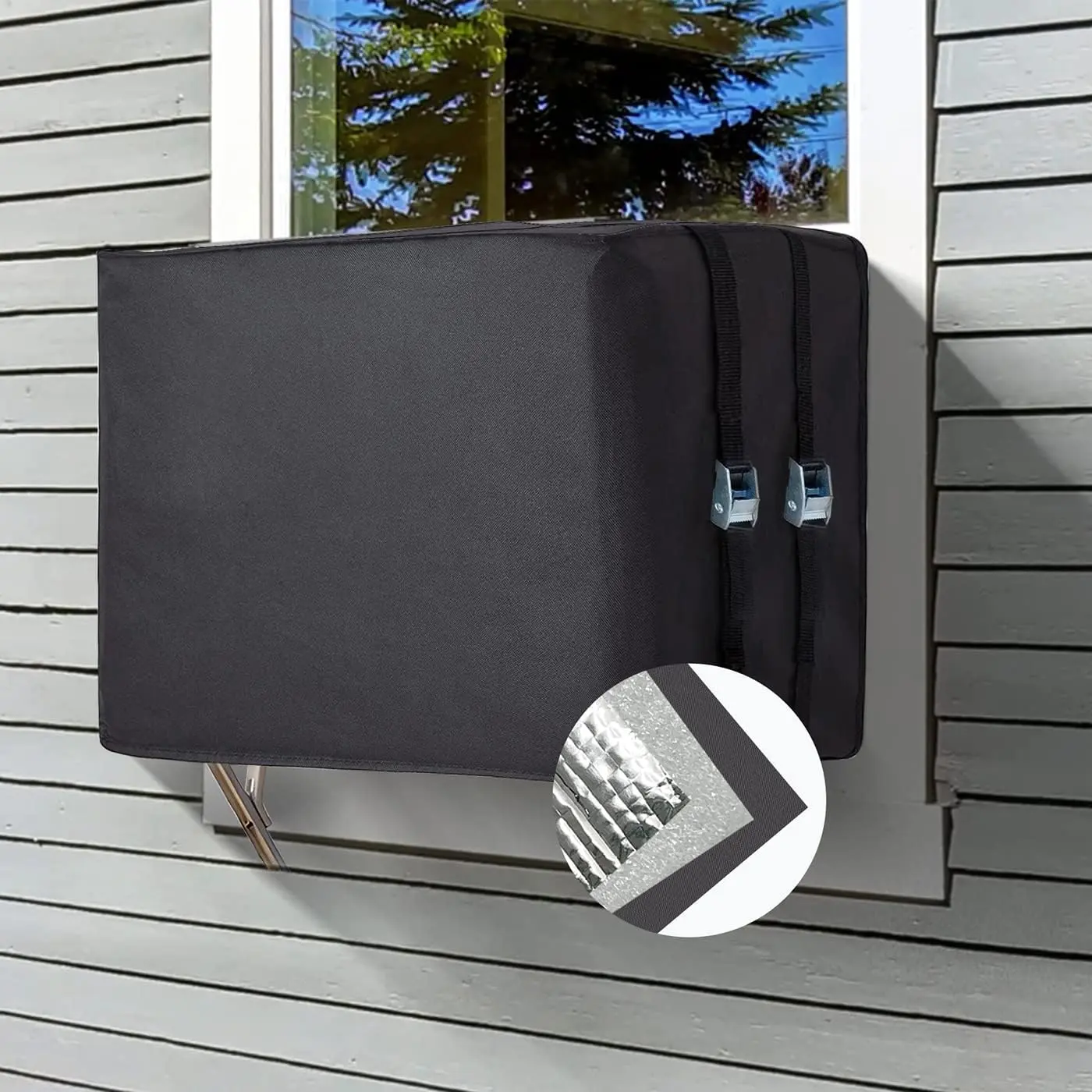 Window Air Conditioner Insulation Cover, Outdoor Dust-Proof and , 3 Layers, 21.1"L x 15"H x 16"D for Outside Unit - Black
