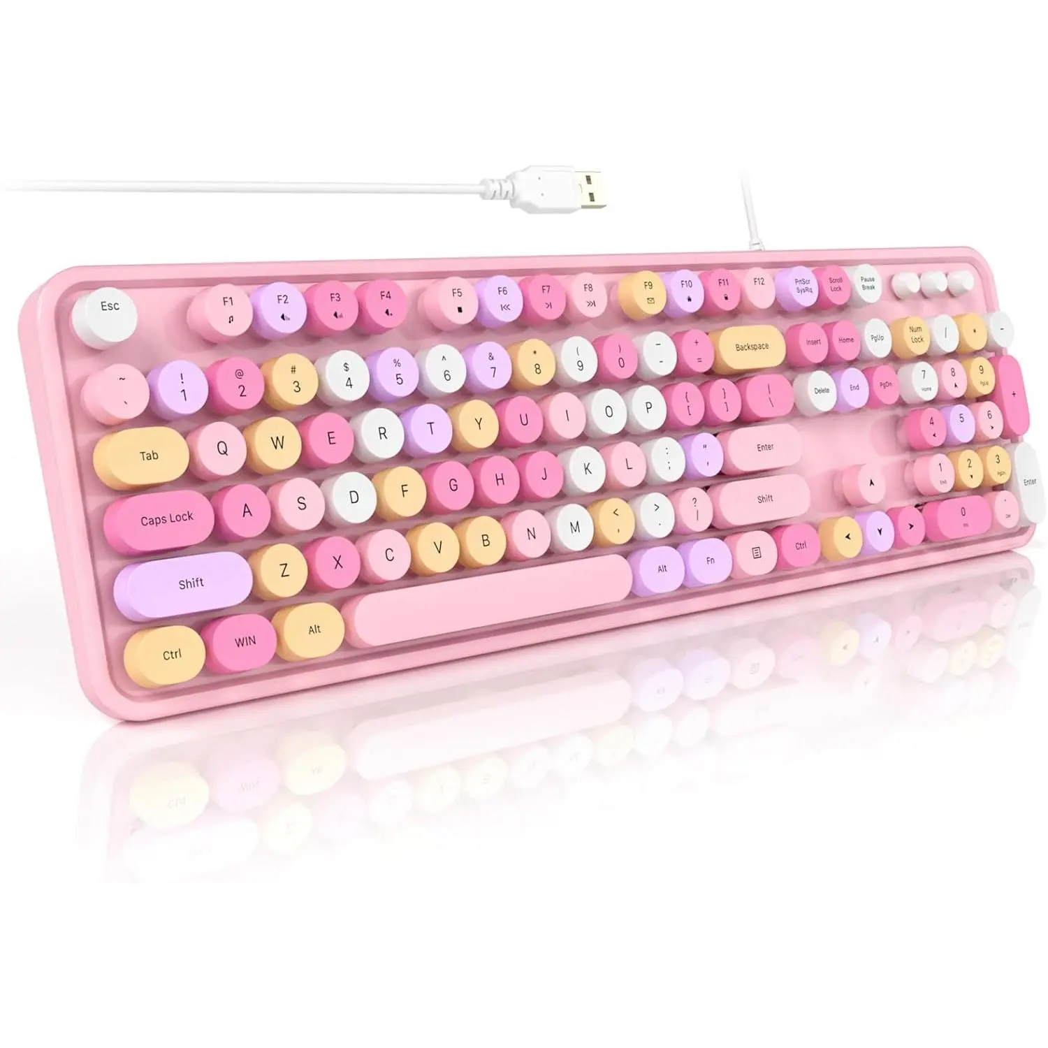 Colorful  Keyboards Wired, USB Plug and Play Full Size Typewriter Keyboard, Cute Aesthetic Keyboard with Foldable Stands for Windows PC Laptop ()