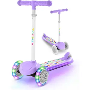 TONBUX Kids Scooter for Ages 3-5, Toddler Scooter with Light-Up Deck and Wheels, Adjustable 4-Level Height 3-Wheel Scooters for Kids, Lean-to-Steer Design