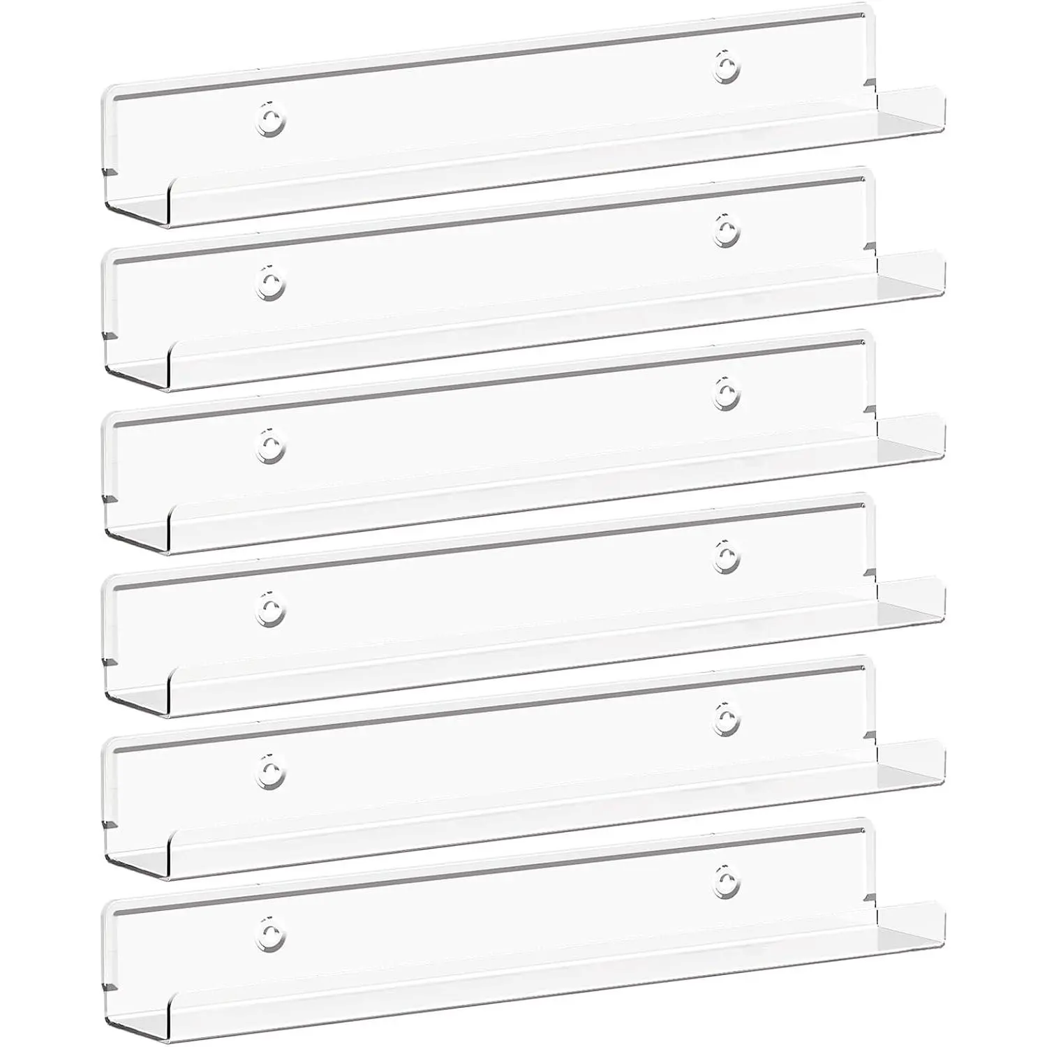 Narrow Floating Shelves for Vinyl Record 6 Pack, 12" Clear Wall Shelves for  Polish/Book/Picture/Makeup,  Wall Display Shelf Organizer for Bedroom, Living Room, Bathroom Decor