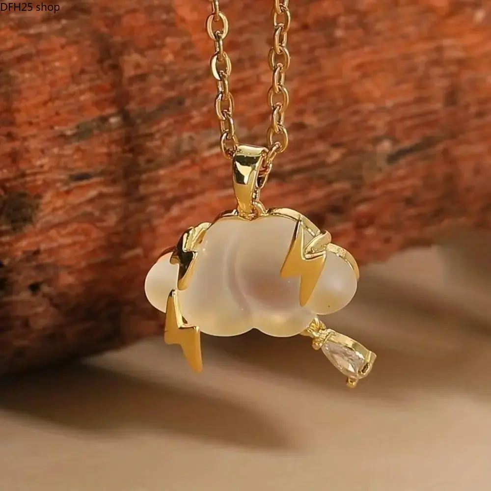 Lightning Cloud Pendant Necklace for Women, Copper Alloy Charm With Cloud Shape Design and Metallic Finish, Adjustable Fashion Jewelry Accessory for Daily Wear and Gift Giving