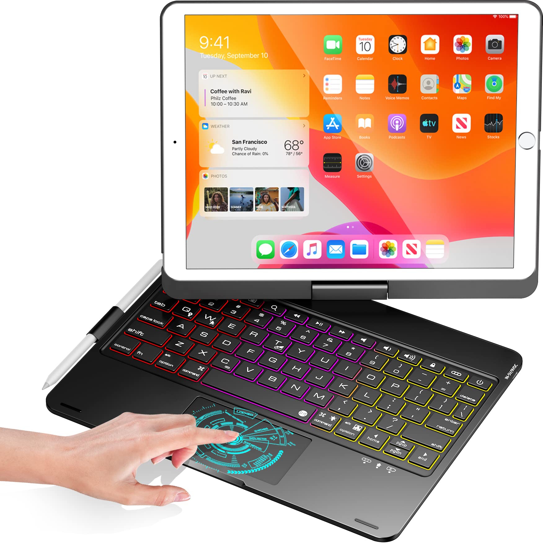 Multi-touch Tablet Keyboard Case, Portable Business Keyboard, Multifunctional Keyboard, Click-anywhere Trackpad, Keyboard with Touchpad, Suitable For iPad 10.2-inch(7/8/9 generation - 2019, 2020, 2021)-10.5 iPad Air3/Pro(2019/2017)