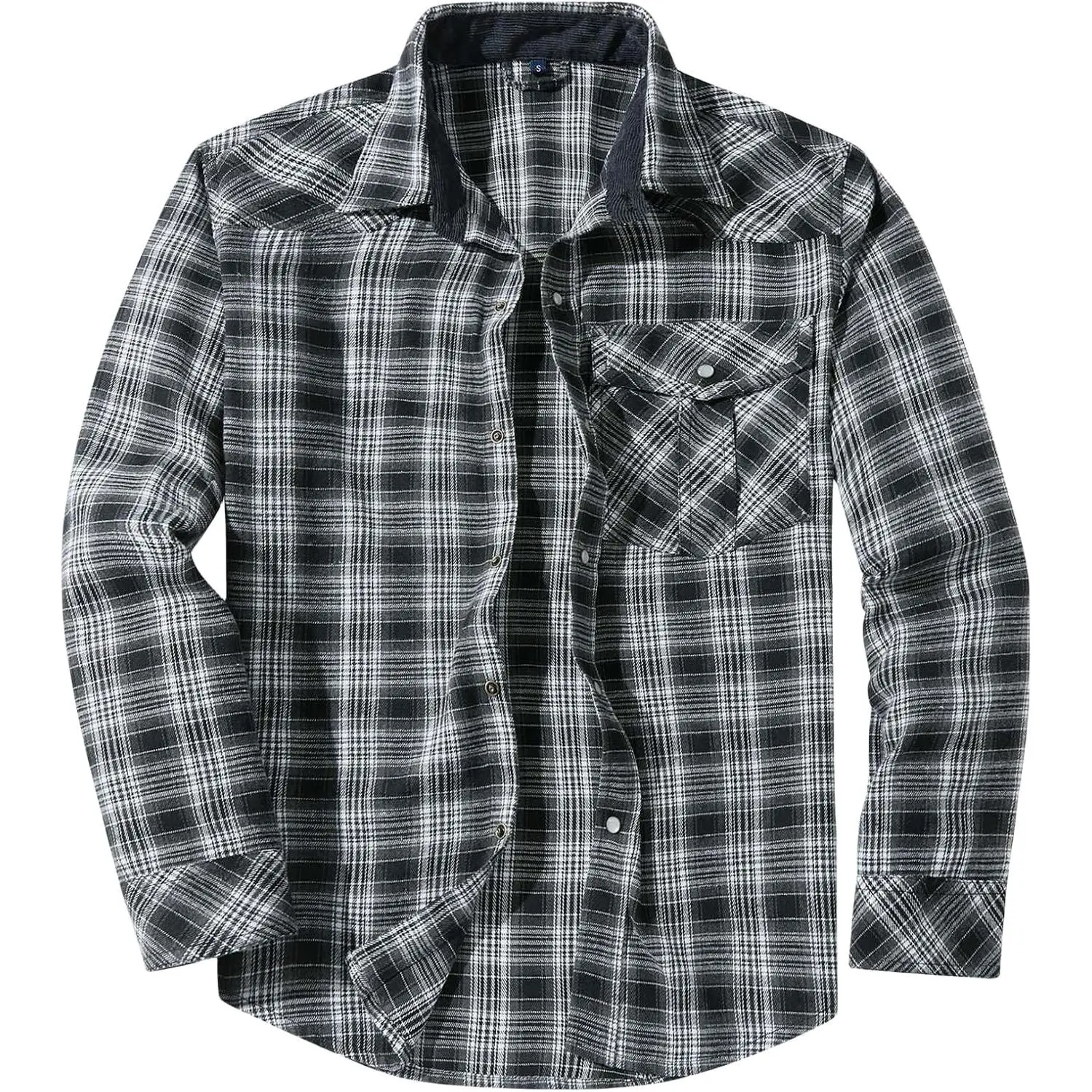 Men's Western Flannel Pearl Snap Button-Up Longsleeves Shirt, Regular Length, Casual Cowboy Work Shirt with Pockets, Stylish