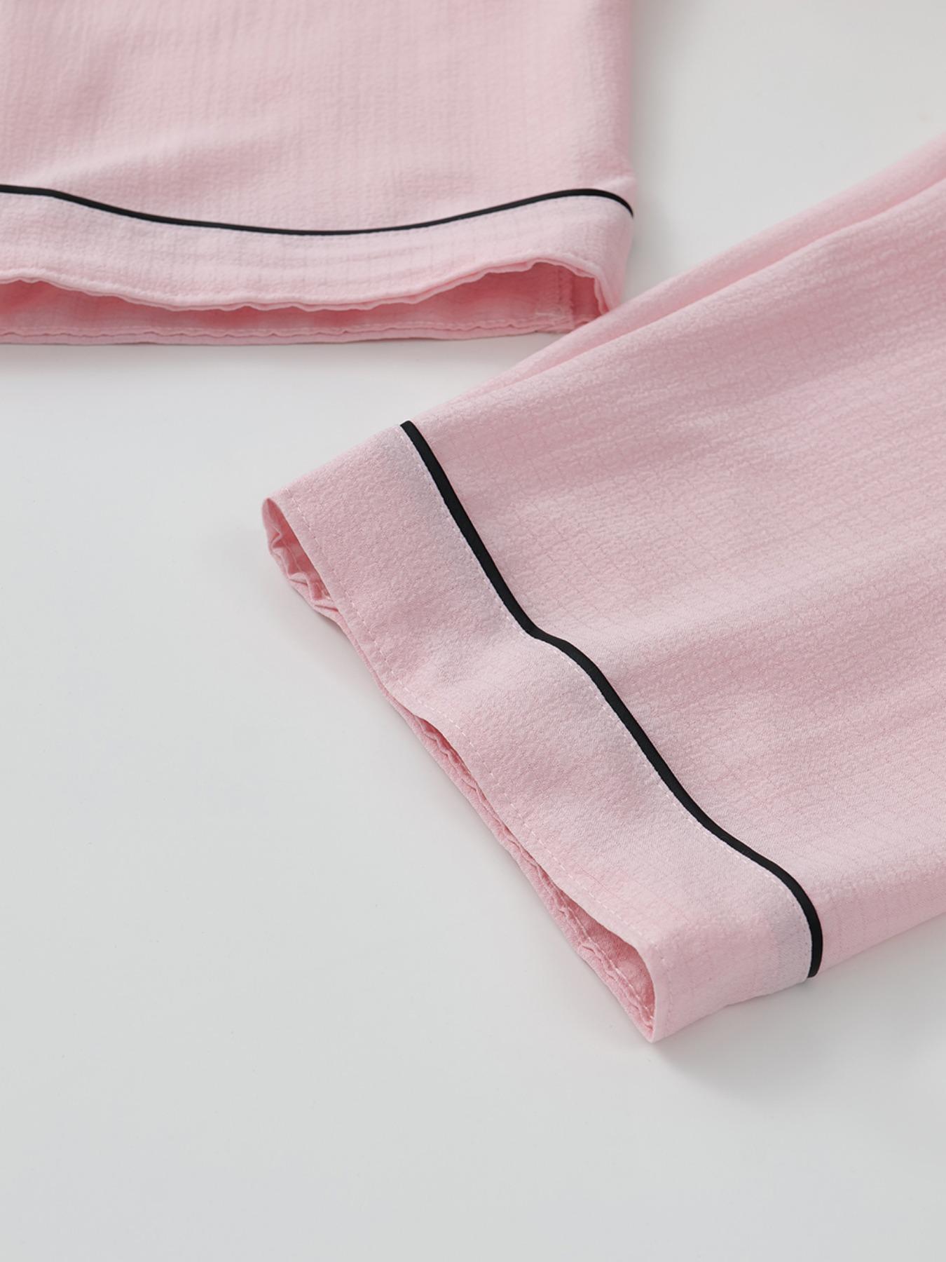 Women's Heart Embroidery Short Sleeve Pajama Set, Basic Casual Comfy Lapel Neck Pocket Shirt & Shorts Pj Set, Ladies Sleepwear for All Seasons, Loungewear