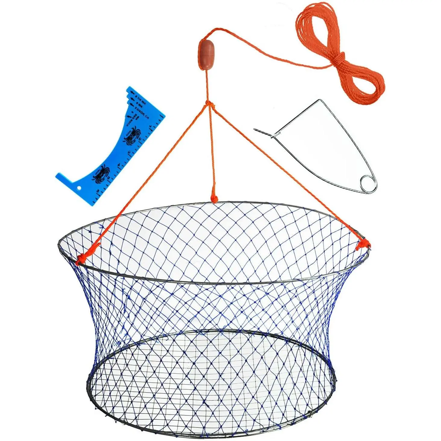 Wire Grid Bottom Crab Nets Two Ring Crab Kit with Harness and Bait Clip 24" X 20" X 12"