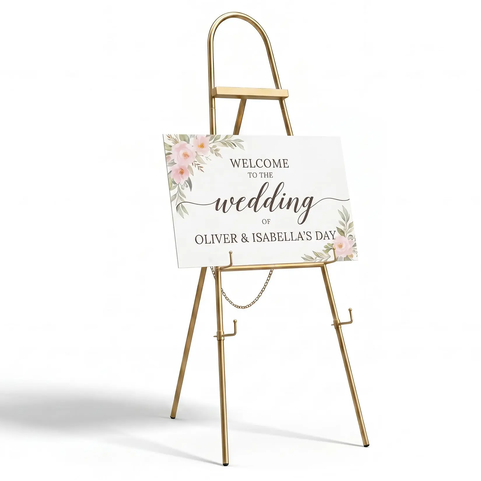GAOMON Adjustable Height Metal Frame Tripod Easel Stand - Collapsible 45x160cm Floor Holder for Sign Display, Posters, Mirrors, Art - Portable for Home, Commercial Use (Gold/Black)