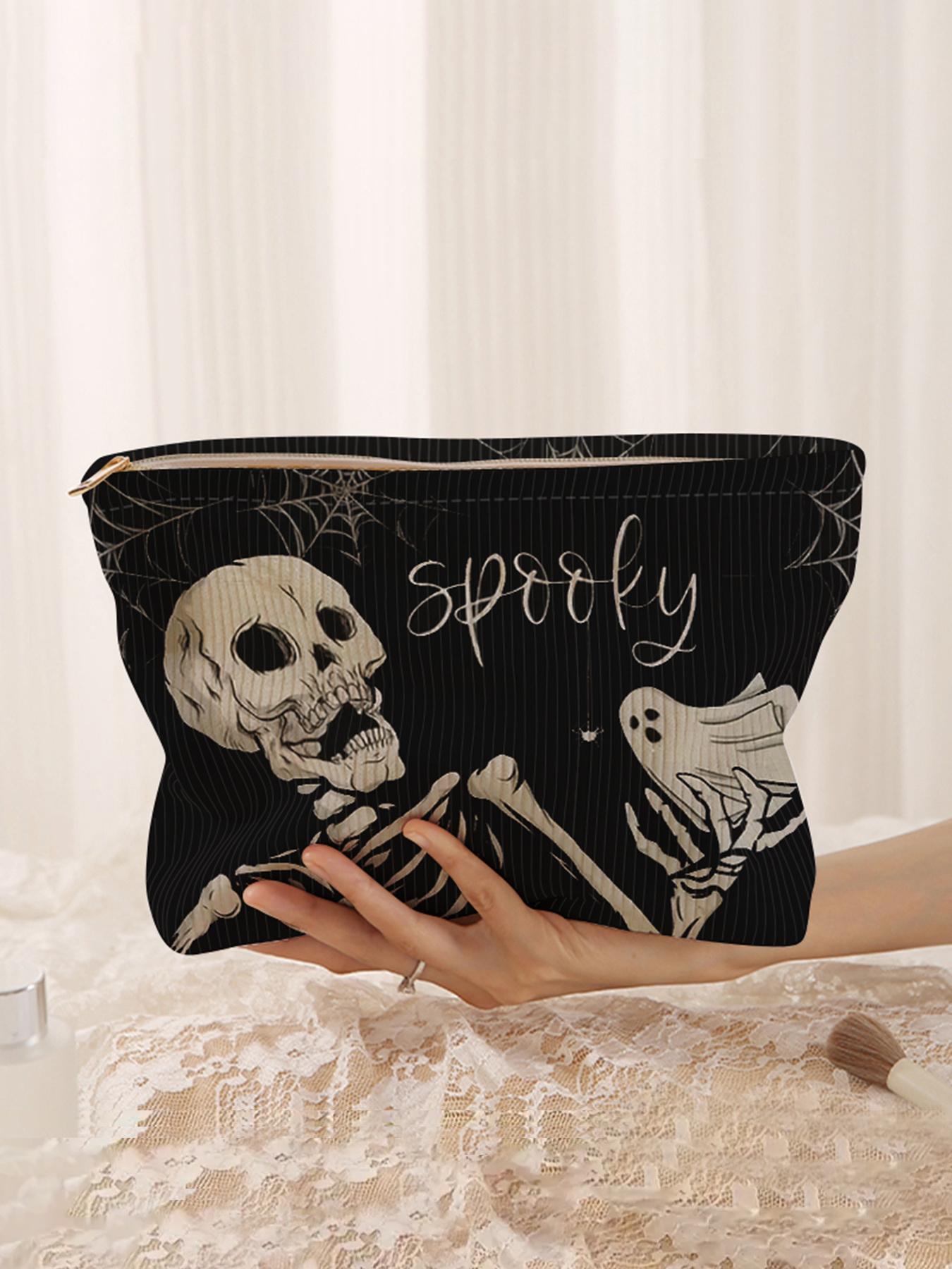 Skull Pattern Makeup Bag, Makeup Organizer Pouch, 2025 New Style Casual Fashion Multi-functional Storage Bag for Daily Use, Travel Makeup Bag for Women & Girls As Halloween Gift