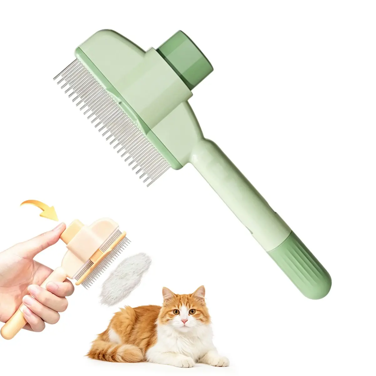 Self-Cleaning Pet Hair Brush, Dense Pin Comb for Detangling & Removing Loose Fur, Smooth Massage Grooming Tool for Cats and Dogs, One Button Easy Clean Pet Grooming Comb