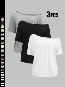 Women's Solid Color Minimalist Loose Fit Tee Top, Casual Basic Tees Short Sleeve T-shirt for Daily Wear, Summer Ladies Clothes for All Seasons, Womenswear