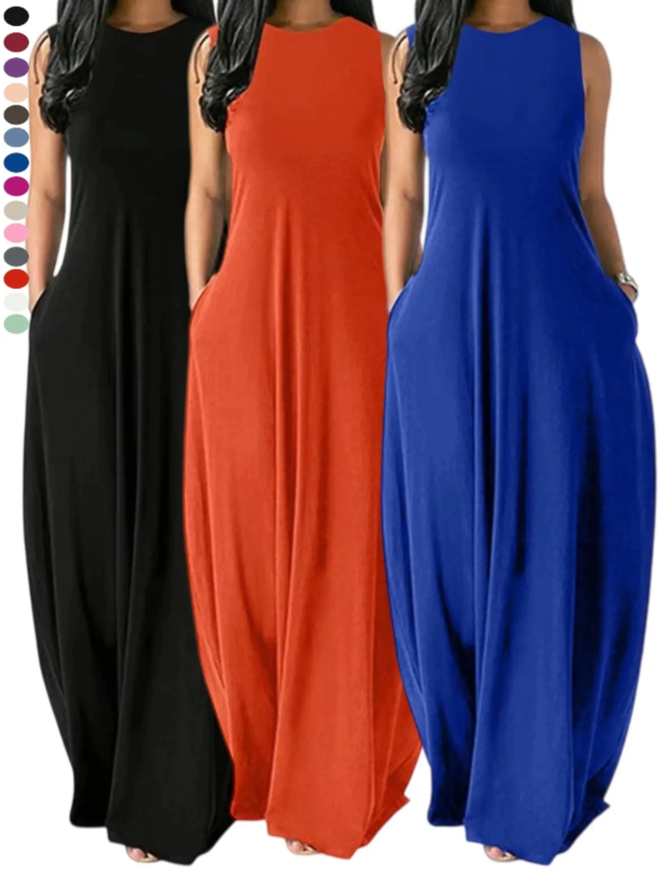 Women's Basic Casual Solid Sleeveless Maxi Dress, Fitted Design for Comfortable Wear, Perfect for Everyday