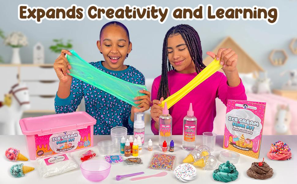 SUNDAY MIRTH Original Stationery DIY Ice Cream Slime Kit for Girls, Amazing Ice Cream Slime Making Kit to Make Butter Cloud & Foam Slimes, Fun Easter Present, 10 Year Old Girl Birthday Gifts & Toys for Girls 8-10