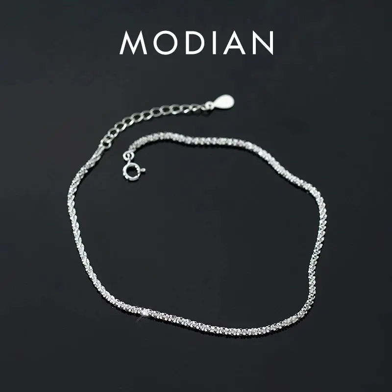 Modian Minimalism Starlight Chain Anklet for Women Authentic 925 Sterling Silver Simple Link Chain Anklet Fine Jewelry Girl Gift