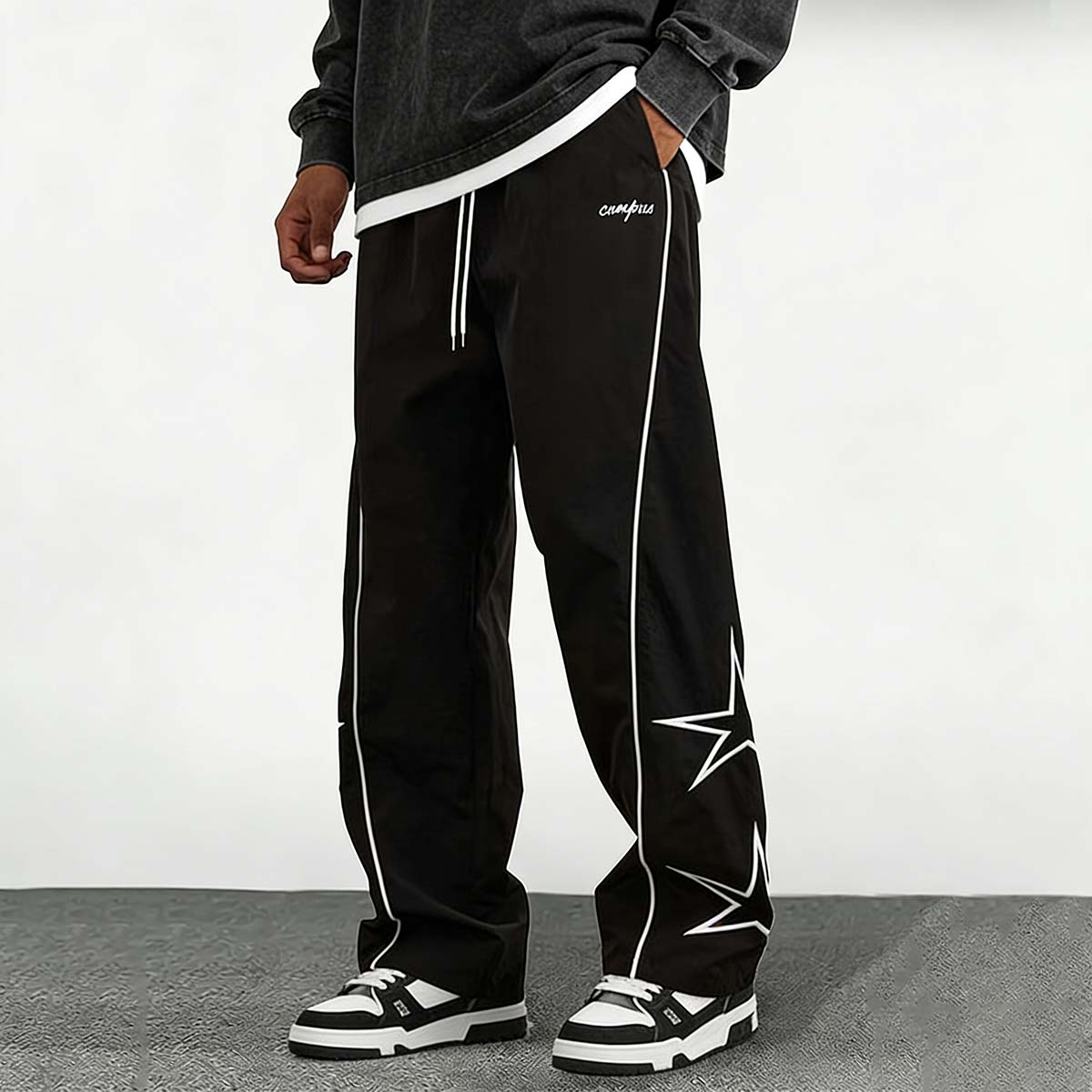 Men's Baggy Parachute Cargo Pants Elastic Waist Joggers Streetwear Sweatpants for Casual Hiking Track Wide Leg Trousers Hip Hop Y2K Fashion Oversized Drop Crotch Lounge Pants with Pockets