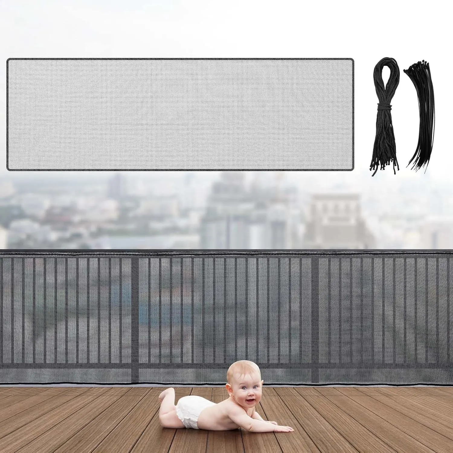 15x3 ft Banister Guard Safety Net for Kids & Pets – No Drilling Balcony Stairway Mesh Fence for Apartment Railing, BlackGift